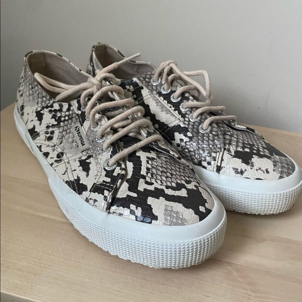 Superga 2730 Synthetic Snake Taupe Black Sneaker Size 8.5